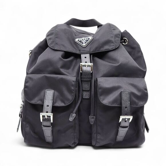Prada Other - Prada Tessuto Nylon Backpack with Leather Trim Silver Hardware Black New $2400